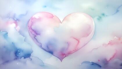 Obraz premium Heart Shape Watercolor Illustration over Pastel Sky