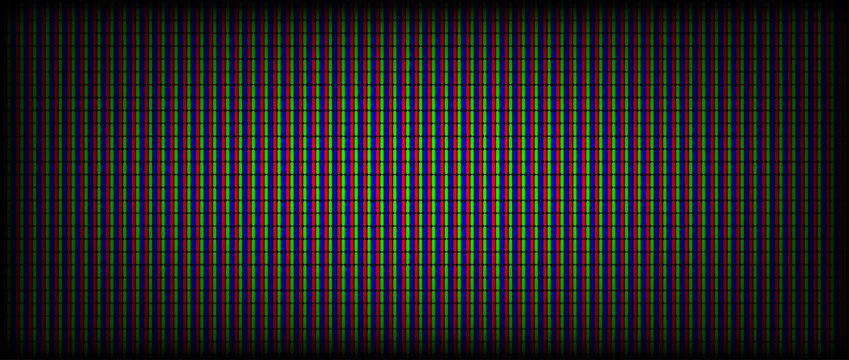 Fading RGB screen pixel background. LCD display grid dots wallpaper. LED TV screen pattern. Red Green Blue diode pixels videowall concept. Projector or television monitor texture backdrop. Vector
