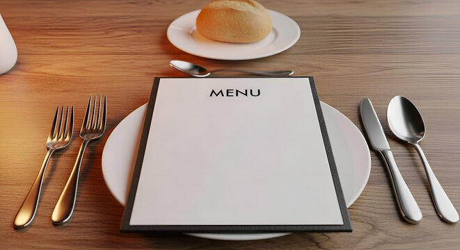 Blank restaurant menu with table setting.