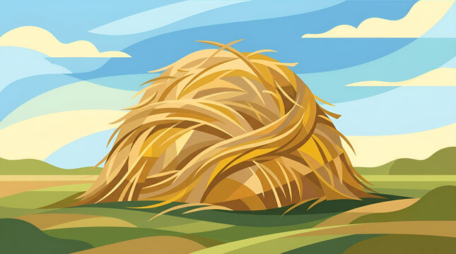 haystack vector in a rural landscape farm field illustration