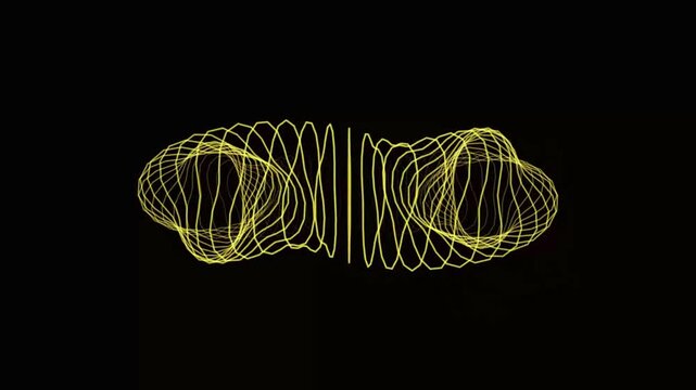 Abstract Yellow Wireframe Spiral Loop Rotating 3D Geometric Motion Graphics on Black