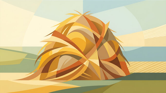 Abstract geometric haystack vector illustration in a field