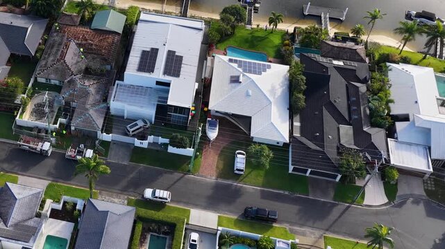 Aerial View of Luxury Waterfront Homes and Canal Real Estate