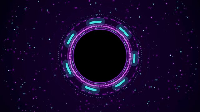 Sci-Fi HUD Circle UI Element Spinning on Neon Particle Space Background Loop