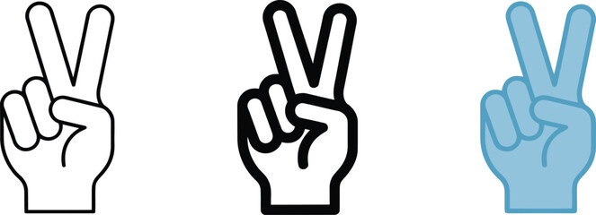 Fototapeta premium Peace Sign Hand Gesture Vector Icons in Three Styles