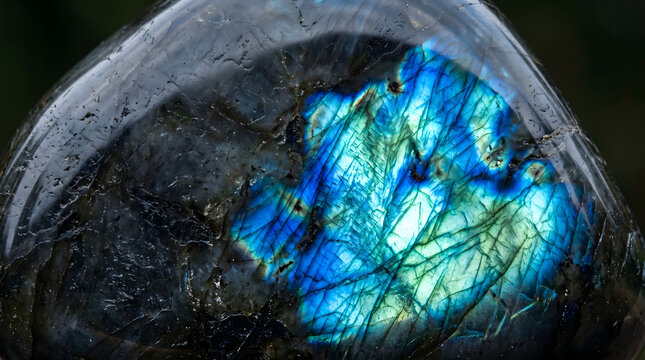 Labradorite iridescent blue green flash dark texture