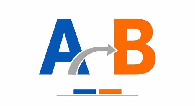 A blue A turning into an orange B with an arrow