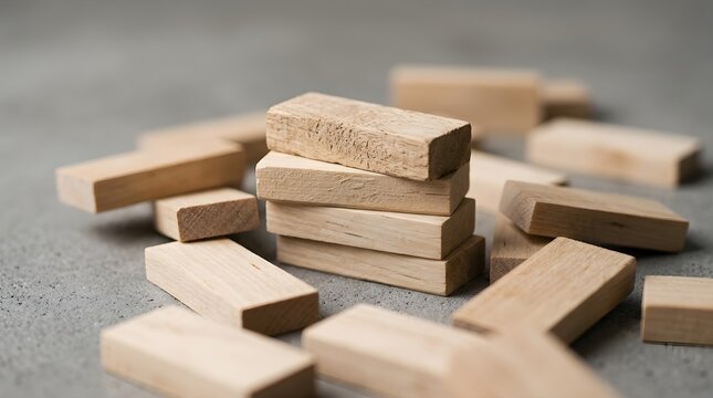 A resilient tower of wooden blocks standing tall amidst the scattered remnants of failed attempts