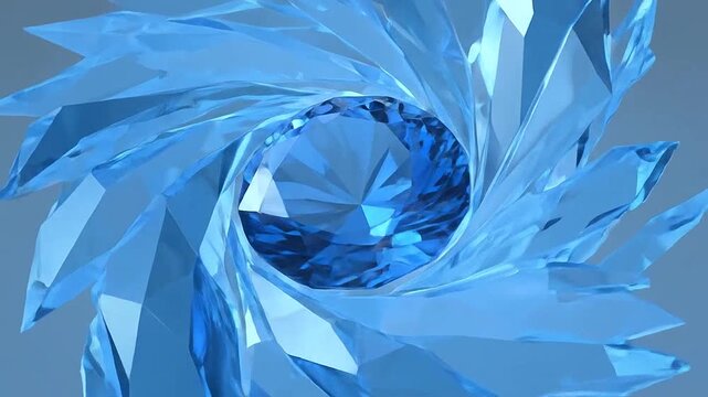 Brilliant blue sapphire gemstone surrounded by sharp crystalline shards