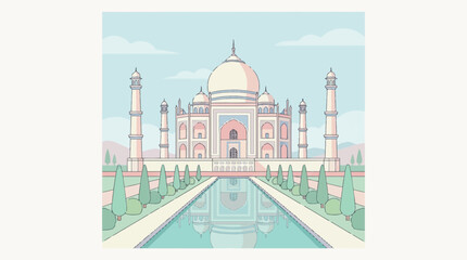 Fototapeta premium Taj Mahal Agra India illustration pink white marble architecture