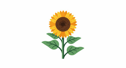 Fototapeta premium A bright yellow sunflower with green leaves and a dark brown center