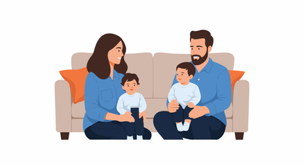 Fototapeta premium A cartoon illustration of a family of four sitting on a couch