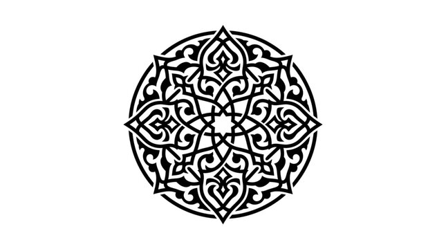 Intricate Islamic Geometric Pattern Mandala, Black and White Decorative Ornament