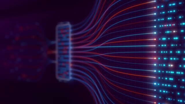 AI Infrastructure Network Processing Binary Data Flow Through Intelligent Digital Architecture Animation