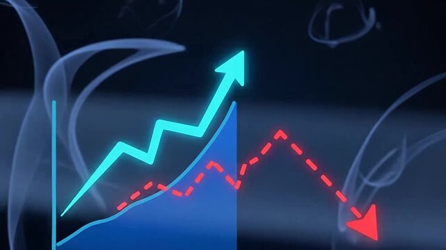 Glowing financial chart showing market growth and decline on dark background