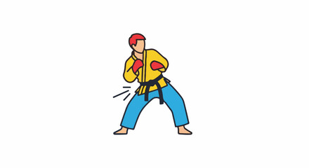 Obraz premium A cartoon person wearing a yellow jacket and blue pants practices martial arts
