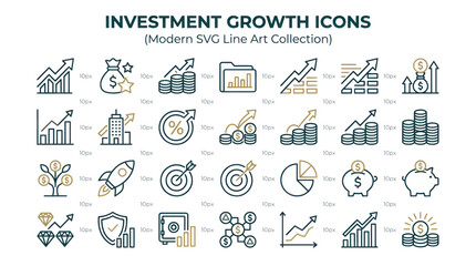 Investment Growth Icons: Modern Line Art Collection for Finance and Business © nanas