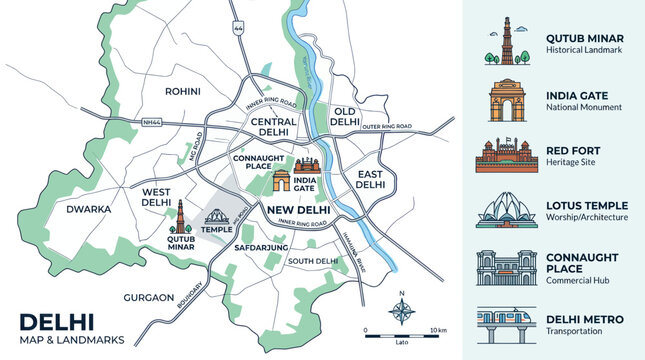 Delhi Map and Landmarks - India Capital City Tourist Attractions