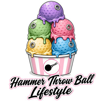 Colorful ice cream scoops in a cup with hammer throw logo