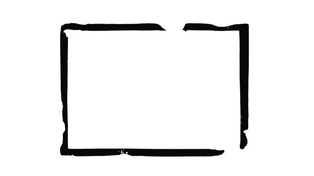 Minimalist rectangular frame displays a bold black hand-drawn ink border with rough edges that sit starkly against a bright white background to create a clean aesthetic for modern typography projects.