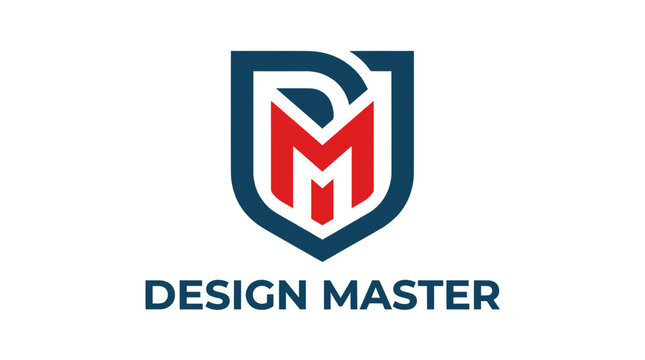 Modern shield logo featuring blue letter d and red letter m