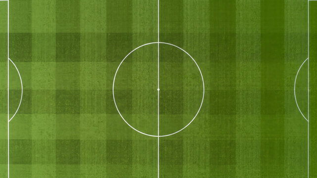 Close up of white chalk line on soccer field grass