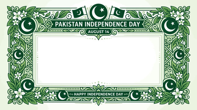 Pakistan Independence Day celebrations with green decorated border and white flowers