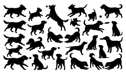 Obraz premium Cute Puppy and Dog Silhouettes in Playful Activities Black Vector Collection