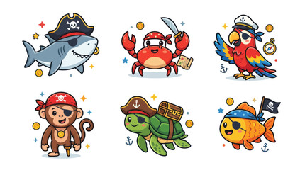 Cute pirate animals collection with sea creatures and monkey © nanik