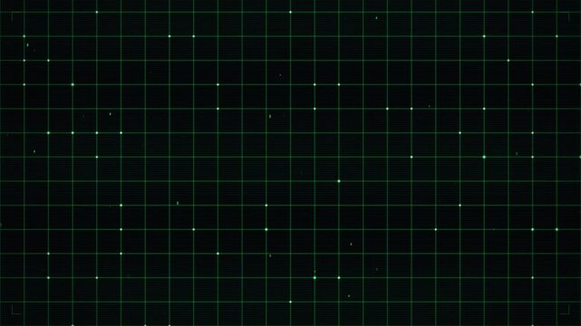 green grid lines with white dots on black background