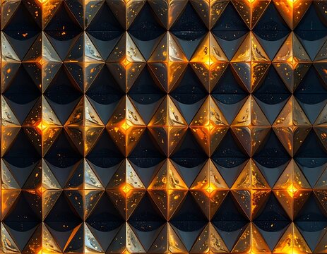 A vibrant grid of shiny triangles with orange highlights