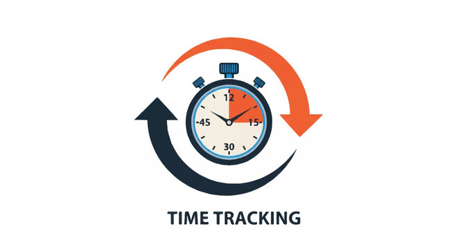 Time Tracking and Productivity Illustration Highlighting a Clock, Arrows, and Business Workflow.
