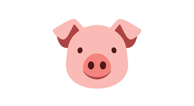 Simple and cute cartoon pig head illustration featuring pink skin, a friendly expression, and a large snout on a clean white background.