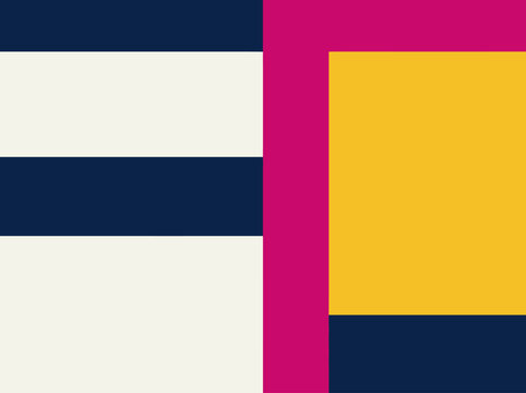 Minimalist Abstract Geometric Art with Bold Navy, Yellow, and Pink Color Blocks