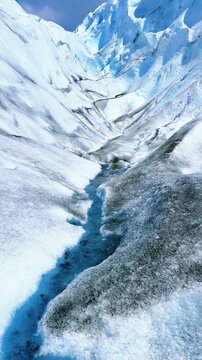 Ice formations of the Perito Moreno Glacier in Los Glaciares National Park in Argentina