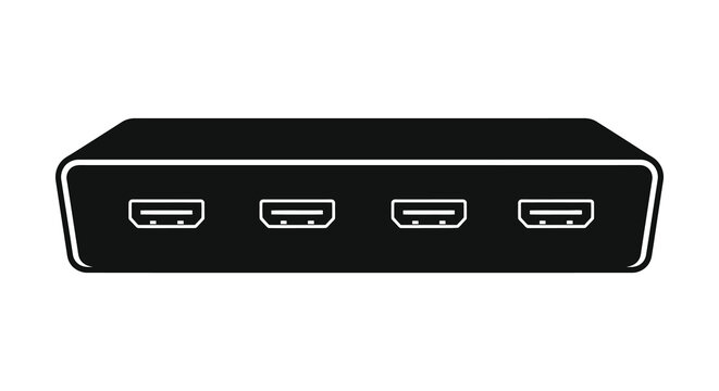 black media converter box with four ports isolated silhouette