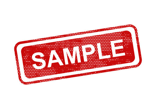 Red sample stamp icon with textured ink effect isolated on transparent background