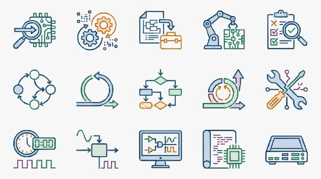Professional Guide to Essential Concepts in Software Engineering Automation and System Design with high professional line art symbols for modern creative design and digital branding projects