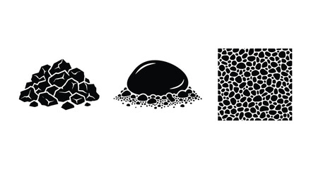Rock pile single boulder and pebble texture in black silhouette © asma