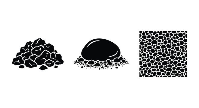Rock pile single boulder and pebble texture in black silhouette