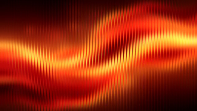 Fiery abstract wave pattern with warm golden light flowing through textured glass background