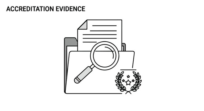 Illustrated Accreditations: Evidence Documents with Magnifier and Official Seal.