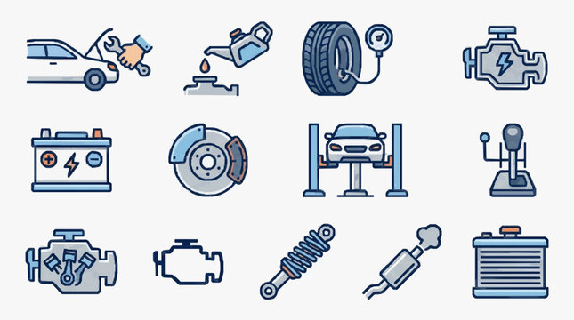Minimalist Icons Collection for Essential Vehicle Maintenance and Repair Components with high professional line art symbols for modern creative design and digital branding projects