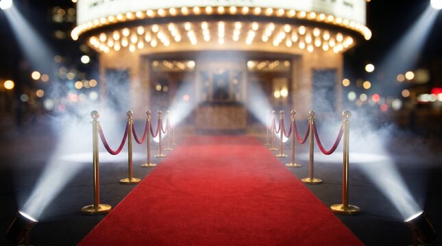 Red Carpet Premiere Entrance at Night with Glowing Marquee