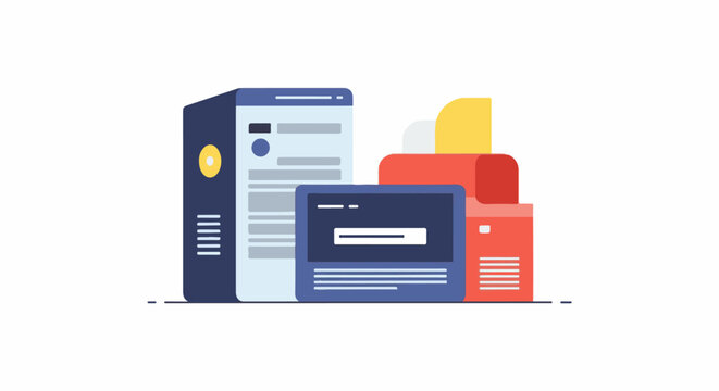 A colorful illustration of a computer with documents