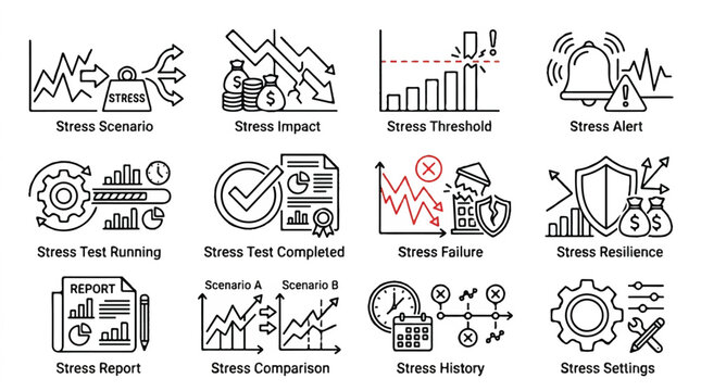 Infographic Diagram Explaining Stress Scenarios, Impacts, Thresholds, and Outcomes in a Conceptual Flow.