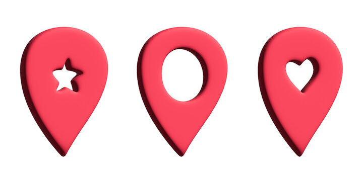 Set of 3d map pin Map marker pointer sign GPS and mapping tools Location pin symbol Pinpoint clipart Single element for web, design