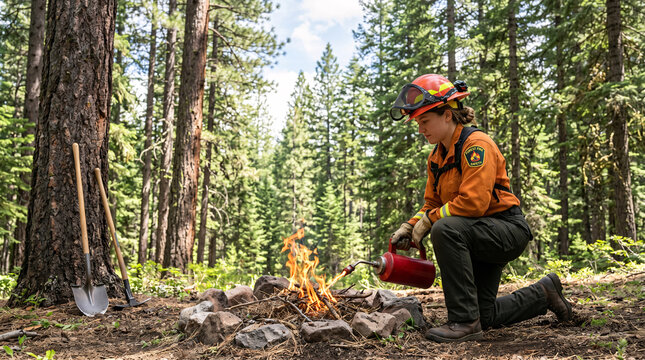 Personne Allumant un Feu en For&ecirc;t avec Pr&eacute;caution