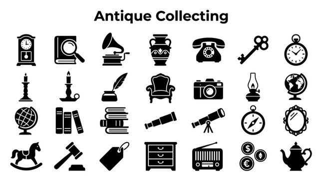 Collection of antique objects and items representing historical collecting and vintage treasures in a diverse assortment