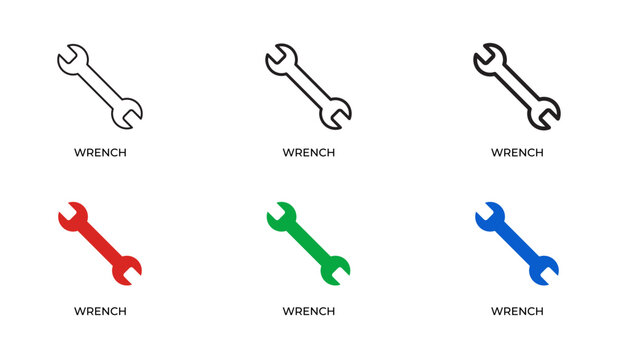 Wrench and Spanner Line Icon Set for Repair Tools, Maintenance Service, Mechanical Work and Engineering Solutions Outline Vector Collection